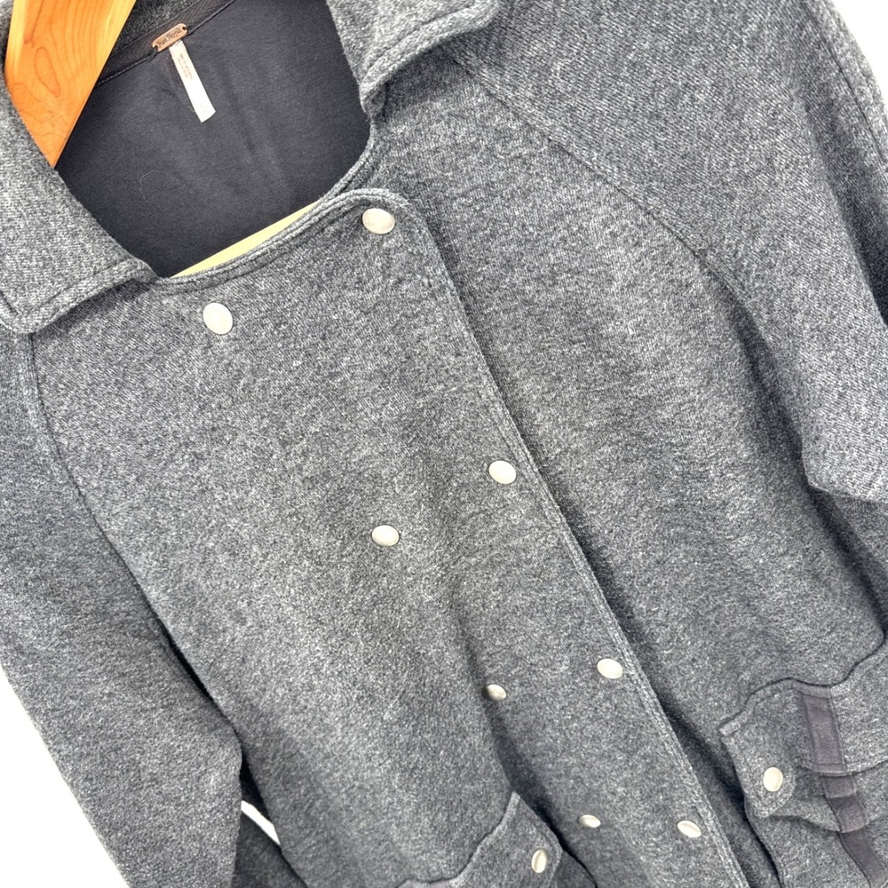 Free People Knit‎ Jacket Women's M Gray Charcoal Double Breasted Snap Front